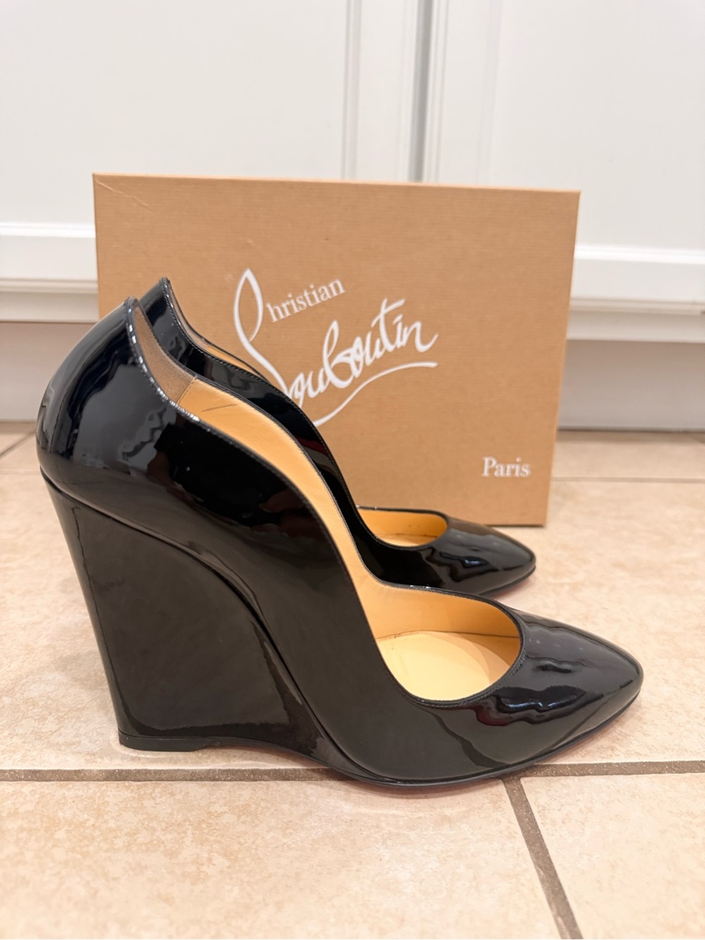 Christian Louboutin Black Patent Curved Wedge Tanja Pumps